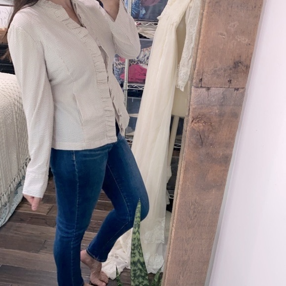 Live a Little tan and white striped jacket size medium - Picture 2 of 5